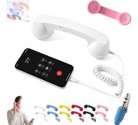Retro Phone Handset, Cell Phone Receiver with Microphone & Speaker, 90s Phones Prop, Pop Phones Retro Handset, For Cell Mobile Video Conferences, Calls, Meetings (White,3.5mm)