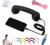 Retro Phone Handset, Cell Phone Receiver with Microphone & Speaker, 90s Phones Prop, Pop Phones Retro Handset, For Cell Mobile Video Conferences, Calls, Meetings (Black,3.5mm)