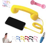 Retro Phone Handset, Cell Phone Receiver with Microphone & Speaker, 90s Phones Prop, Pop Phones Retro Handset, For Cell Mobile Video Conferences, Calls, Meetings (Yellow,3.5mm)