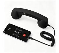 Retro Phone Handset for Cell Phone, Type-C & 3.5mm, 9in (Black,3.5mm + Type-C)