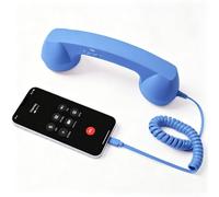 Retro Phone Handset for Cell Phone, Type-C & 3.5mm, 9in (Blue,3.5mm+Lightning)