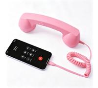 Retro Phone Handset for Cell Phone, Type-C & 3.5mm, 9in (Pale Pink,3.5mm) | Type-C and 3.5mm connections, volume and call controls, coiled cord, 9in retro handset, 1 pack, wired phone calling