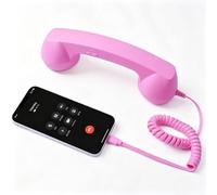 Retro Phone Handset for Cell Phone, Type-C & 3.5mm, 9in (Pink,Type-C) | Type-C and 3.5mm connections, volume and call controls, coiled cord, 9in retro handset, 1 pack, wired phone calling