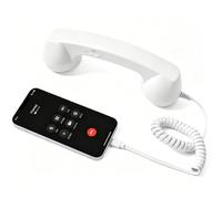 Retro Phone Handset for Cell Phone, Type-C & 3.5mm, 9in (White,3.5mm) | Type-C and 3.5mm connections, volume and call controls, coiled cord, 9in retro handset, 1 pack, wired phone calling