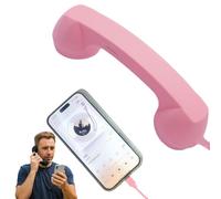 Retro Phone Handset-Phone Receiver for Cell Phones, Type-C Retro Telephone Wired Handsets Style Landline Handle Receiver for Cell Mobile Video Conferences Calls Meetings (Pink,3.5mm)