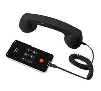 Retro Phone Handset, Type-C Retro Phone Receiver with Wired Handsets Style Landline for Cell Mobile Video Conferences, Calls (Black)