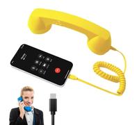 Retro Phone Handset, Type-C Retro Telephone Wired Handsets Style Landline Handle Receiver for Cell Mobile Video Conferences, Calls, Meetings, 90s Style Prop for Photos (Yellow)