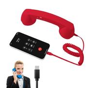 Retro Phone Handset, Type-C Retro Telephone Wired Handsets Style Landline Handle Receiver for Cell Mobile Video Conferences, Calls, Meetings, 90s Style Prop for Photos (Red)