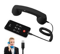 Retro Phone Handset, Type-C Retro Telephone Wired Handsets Style Landline Handle Receiver for Cell Mobile Video Conferences, Calls, Meetings, 90s Style Prop for Photos (Black)