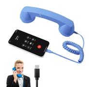 Retro Phone Handset, Type-C Retro Telephone Wired Handsets Style Landline Handle Receiver for Cell Mobile Video Conferences, Calls, Meetings, 90s Style Prop for Photos (Blue)