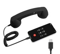Retro Phone Handset with Type-C, Classic Wired Plug in Retro Phone with Microphone for iPhone, Suitable for Elderly Parents (Black,Type-C)