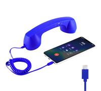 Retro Phone Handset with Type-C, Classic Wired Plug in Retro Phone with Microphone for iPhone, Suitable for Elderly Parents (Blue,Type-C)
