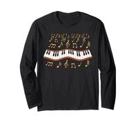 Retro Piano Pianista Música Notas Teclado Clásico Músico Manga Larga