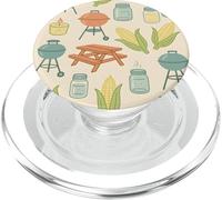 Retro Picnic BBQ Pastel Pattern with Corn and Grills PopSockets PopGrip para MagSafe
