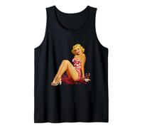Retro Pin Up Chica Americana En Corazón Rojo Vestido Mujer Rubia Camiseta sin Mangas
