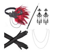 Retro Pink Feather Tassel Tassel Dadbase Party Fiesta Set De Tocado De Mujer Para Mujeres,Paquete 4,Talla Única