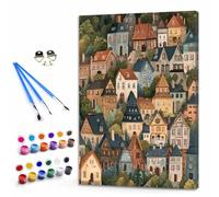 Retro Pintar por Numeros Niños, Pintar por Numeros Adultos Villa Paint by Numbers Principiantes, Manualidades Niños 10 Años DIY Kit de Pintura al Óleo de Lienzo Decoracion 30x50cm Sin Marco Y3-859