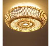 Retro Plafón de bambú natural y plafón de ratán creativo de la antigua luz cálida de la habitación abat día de ratán estilo boho e27 (40cm)