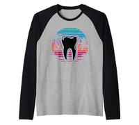 Retro Playa Palma Diente Dentista Odontología Camiseta Manga Raglan