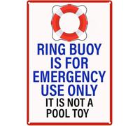 Retro Pool Rules Tin Sign Life Buoy Emergency Use Only Not a Toy 8 X 12 in