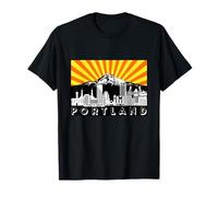 Retro Portland Oregon City Skyline Mount Hood Rayos de Sol Camiseta
