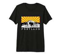 Retro Portland Oregon City Skyline Mount Hood Rayos de Sol Camiseta Premium