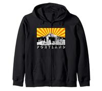 Retro Portland Oregon City Skyline Mount Hood Rayos de Sol Sudadera con Capucha
