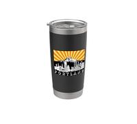 Retro Portland Oregon City Skyline Mount Hood Rayos de sol Vaso térmico de acero inoxidable de doble pared