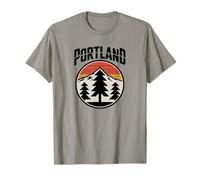 Retro Portland Sunset Mountain Design Vintage Oregon Forest Camiseta