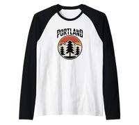 Retro Portland Sunset Mountain Design Vintage Oregon Forest Camiseta Manga Raglan