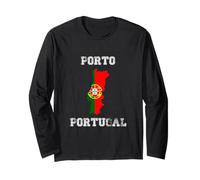 Retro Porto Portugal Bandera de Portugal Envejecida Manga Larga