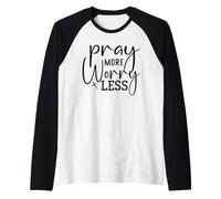 Retro Pray More Worry Less - Inspiradora fe Cristiana Camiseta Manga Raglan