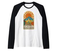 Retro Psychedelic Antigua Guatemala Travel Poster Camiseta Manga Raglan