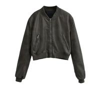 Retro PU Cuero Chica Hot Girl Estilo Motocicleta Chaqueta De Béisbol con Cuello Alto Corto-Café-S