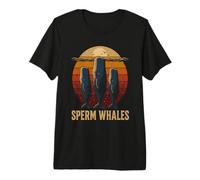 Retro Puesta del Sol Dormir Esperma Ballenas Mar Vida Profunda Natural Camiseta Premium