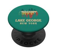 Retro Puesta del Sol Pino Árboles Vintage Lake George Nueva York Camping PopSockets PopGrip Adhesivo