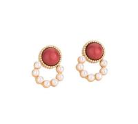 Retro Red Stone Pearl For Women Elegant Palace Ethnic Dating Party Banquet Jewelry High-End Earrings