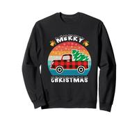 Retro Red Truck Buffalo Plaid Tree Merry Christmas Hombres Mujeres Sudadera