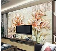 Retro Relieve Fresco Lirios Arte 3D Papel Pintado Pared Fácil Instalación Oficina Sala Estar Sofá Dormitorio TV Fondos Decoración-200cm×140cm
