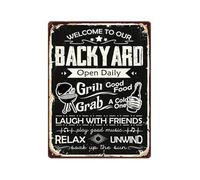 Retro Restaurant Decor Metal Tin Sign Welcome To Our Backyard Grill for Pub Bar Cafe Diner Kitchen Wall 8 X 12 inch
