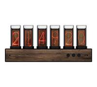 Retro RGB Nixie Tube Desk Clock, 6-Digit Digital Display with Walnut Base, 7 Color Modes, 12/24H Timekeeping, Energy Storage, Modern Vintage Decor for Office, Home, Workspace