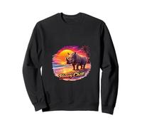 Retro Rhino Sunset Tropical Beach Ilustración Sudadera