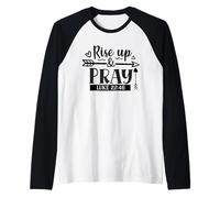 Retro Rise Up & Pray - Versículo bíblico edificante fe Cristiana Camiseta Manga Raglan