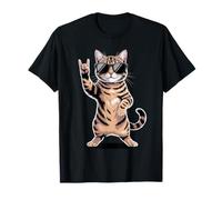 Retro Rock Cat Sunglasses Funny Animal Humor Camiseta