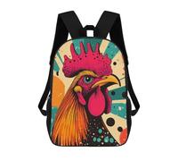 Retro Rooster Illustration Vibrant Rooster Striking Pop Art Farm Animal Print Mochila Escolar, Mochila Informal, Mochila De Día, Mochila Escolar, De Trabajo, De Viaje Para Niñas, Adolescentes 17inch