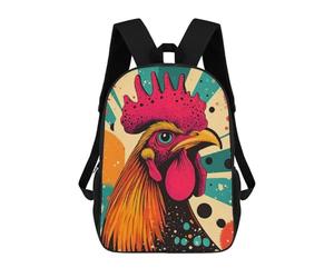 Retro Rooster Illustration Vibrant Rooster Striking Pop Art Farm Animal Print Mochila Escolar, Mochila Informal, Mochila De Día, Mochila Escolar, De Trabajo, De Viaje Para Niñas, Adolescentes 17inch