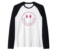 Retro Rosa Contorno Sonrisa Cara Feliz Cara Positiva Vibes Lindo Camiseta Manga Raglan