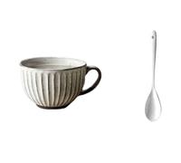 Retro Rough Pottery Ceramic Drinkware Water Tea Cup Pull Flower Latte Big Mouth Breakfast Dessert Home Decor Coffee Mug Set(Cup-A)