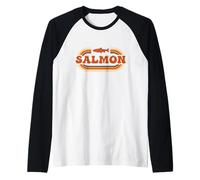 Retro Salmon River Fishing Vibe Camiseta Manga Raglan