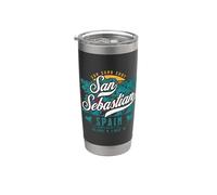 Retro San Sebastián España Donostia Vasco Sol Arena Surf Vaso térmico de acero inoxidable de doble pared
